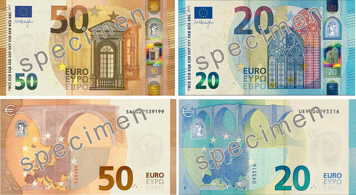 Notas de 20 e 50 euros da série Europa